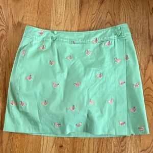 Larry Levine Green Embroidered Rooster Chicken Skort Skirt Size 12